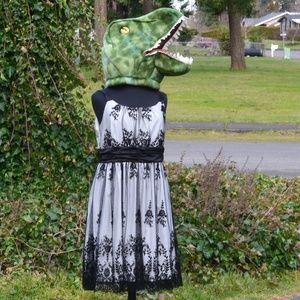1X/2X Black and White Flocked Overlay Dress